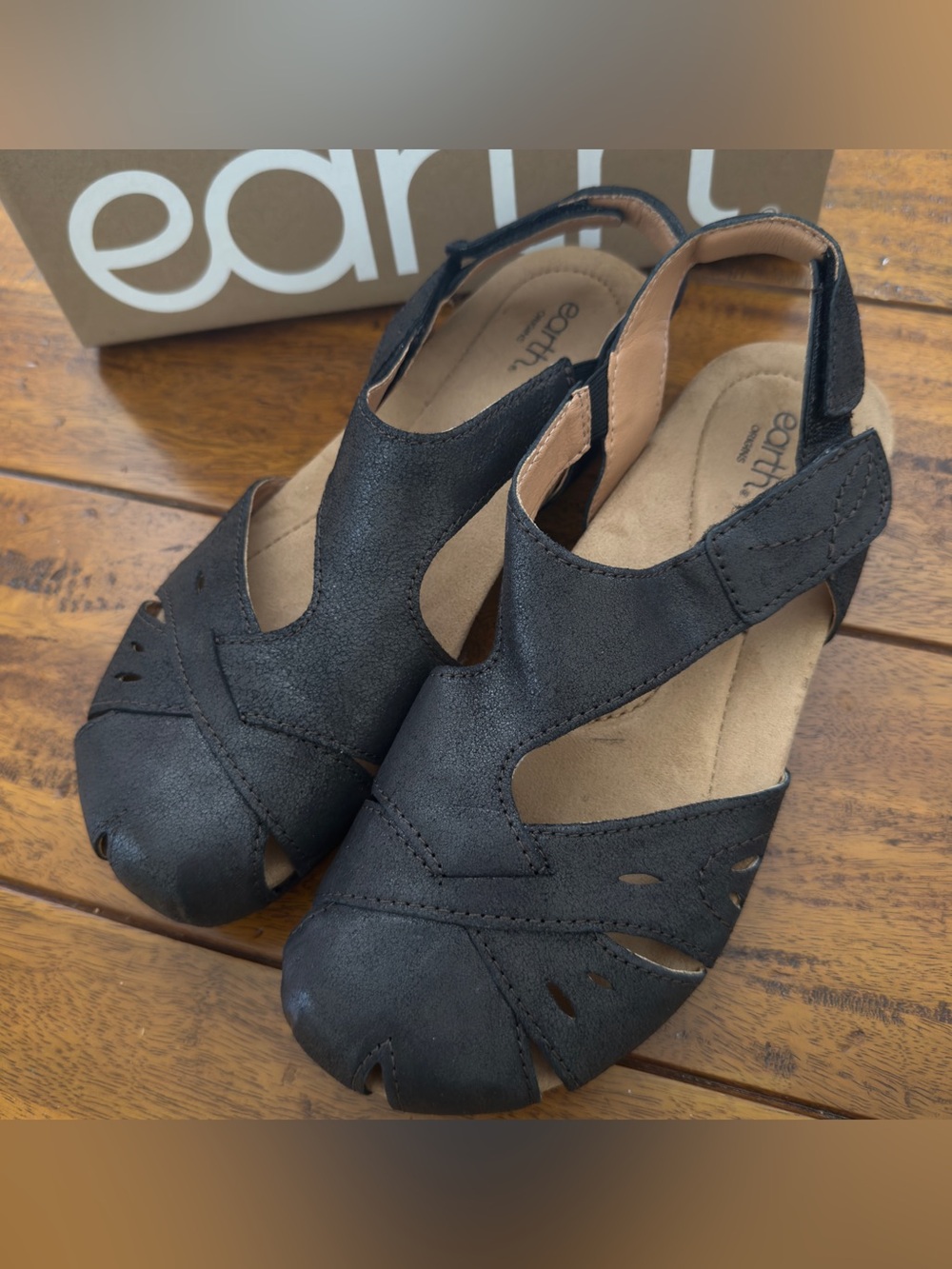 Earth Origins Birdine Leather Slingback Sandals Dark Brown Size 7 NIB